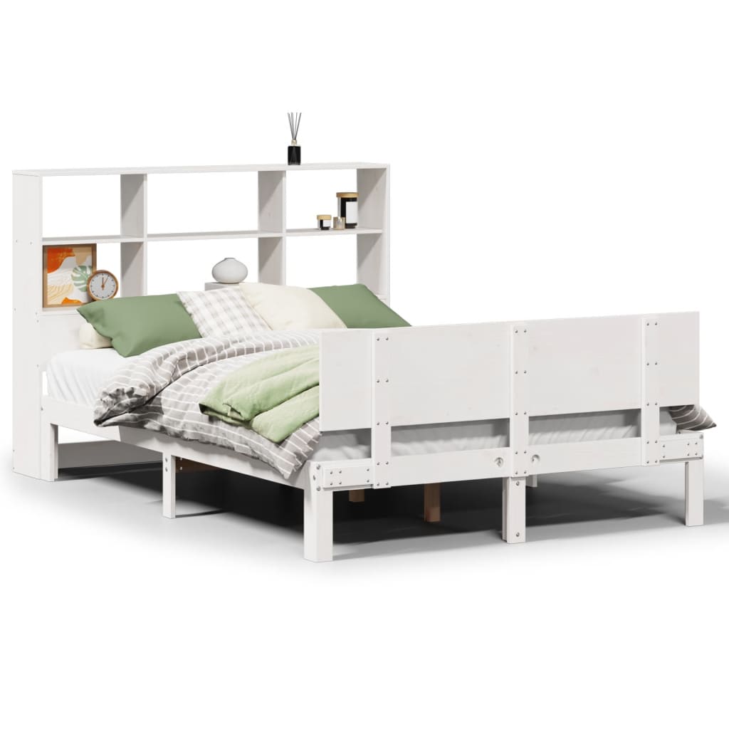 seng med reol uden madras 160x200 cm massivt fyrretræ hvid