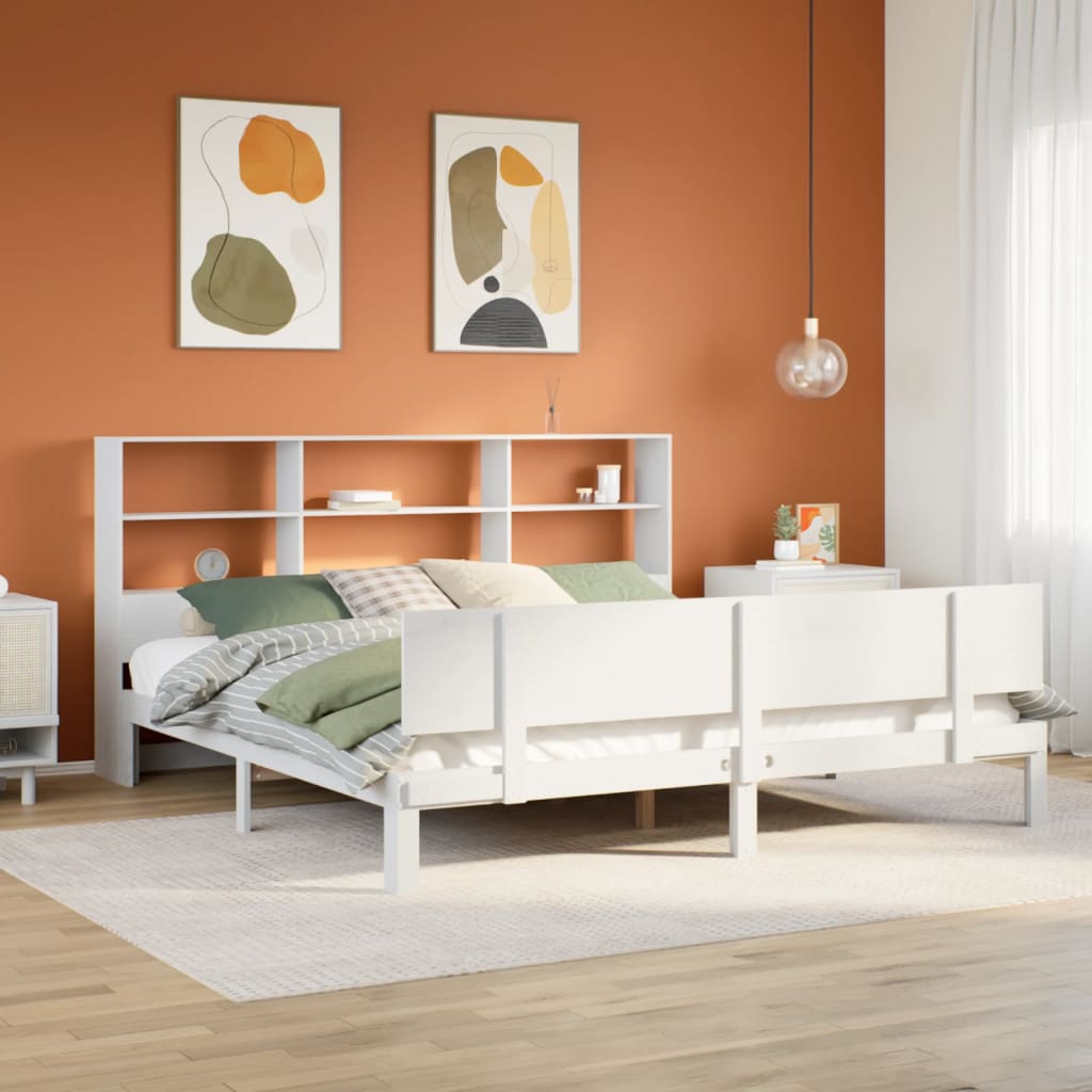 seng med reol uden madras 180x200 cm massivt fyrretræ hvid