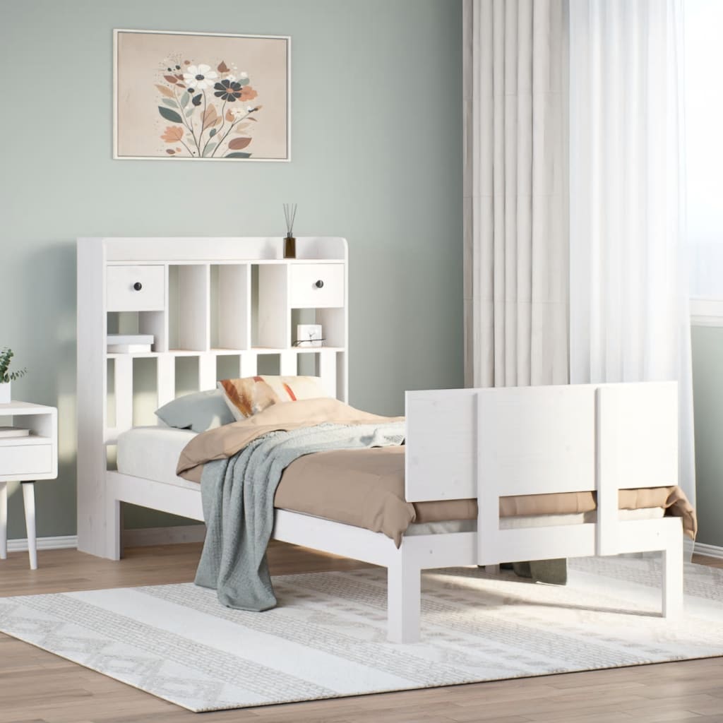 seng med reol uden madras 90x190 cm massivt fyrretræ hvid