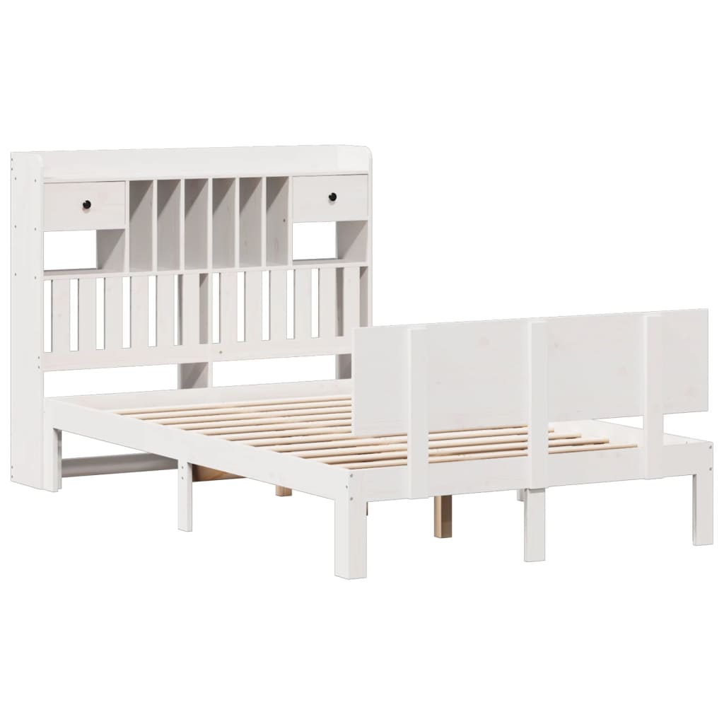 seng med reol uden madras 135x190 cm massivt fyrretræ hvid