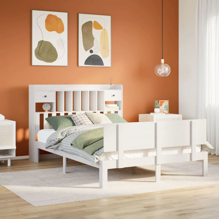 seng med reol uden madras 140x190 cm massivt fyrretræ hvid