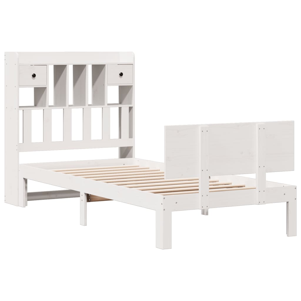 seng med reol uden madras 90x200 cm massivt fyrretræ hvid
