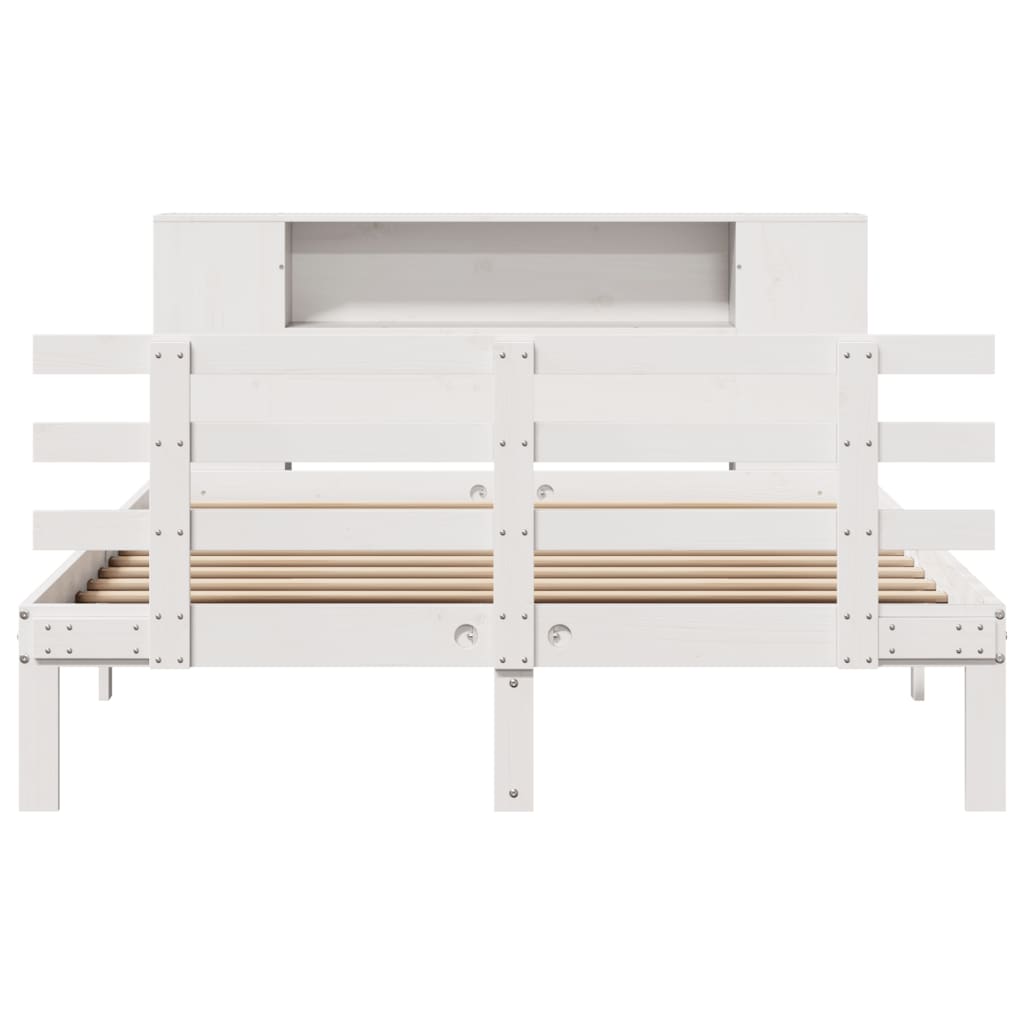 seng med reol uden madras 120x190 cm massivt fyrretræ hvid