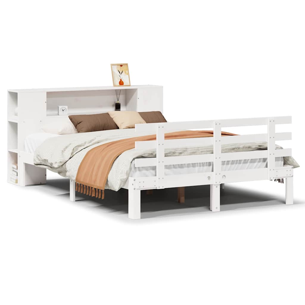 seng med reol uden madras 135x190 cm massivt fyrretræ hvid