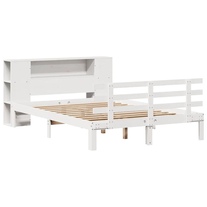 seng med reol uden madras 135x190 cm massivt fyrretræ hvid