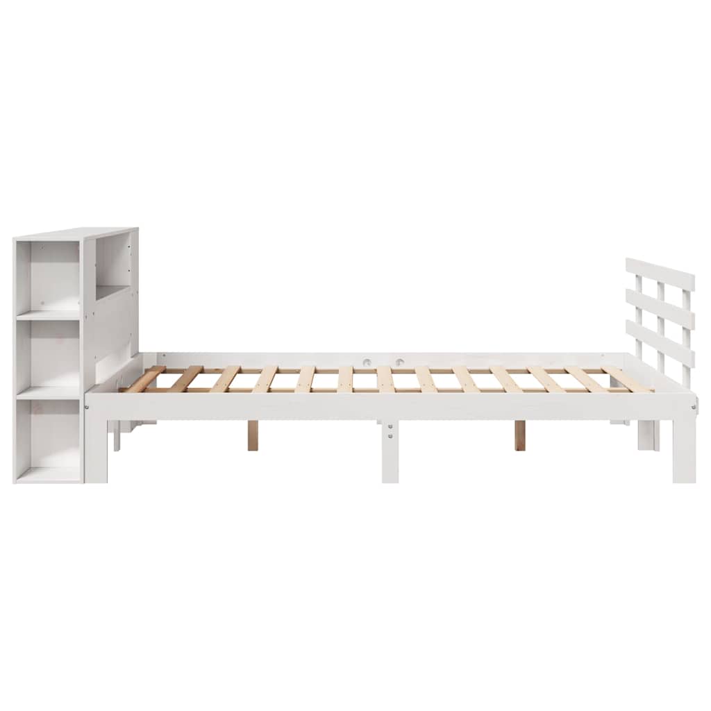 seng med reol uden madras 135x190 cm massivt fyrretræ hvid