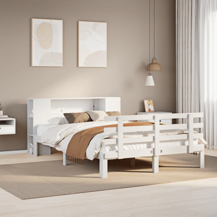 seng med reol uden madras 140x200 cm massivt fyrretræ hvid
