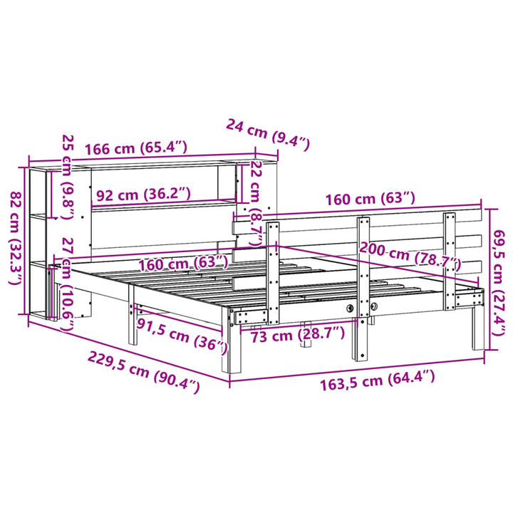 seng med reol uden madras 160x200 cm massivt fyrretræ