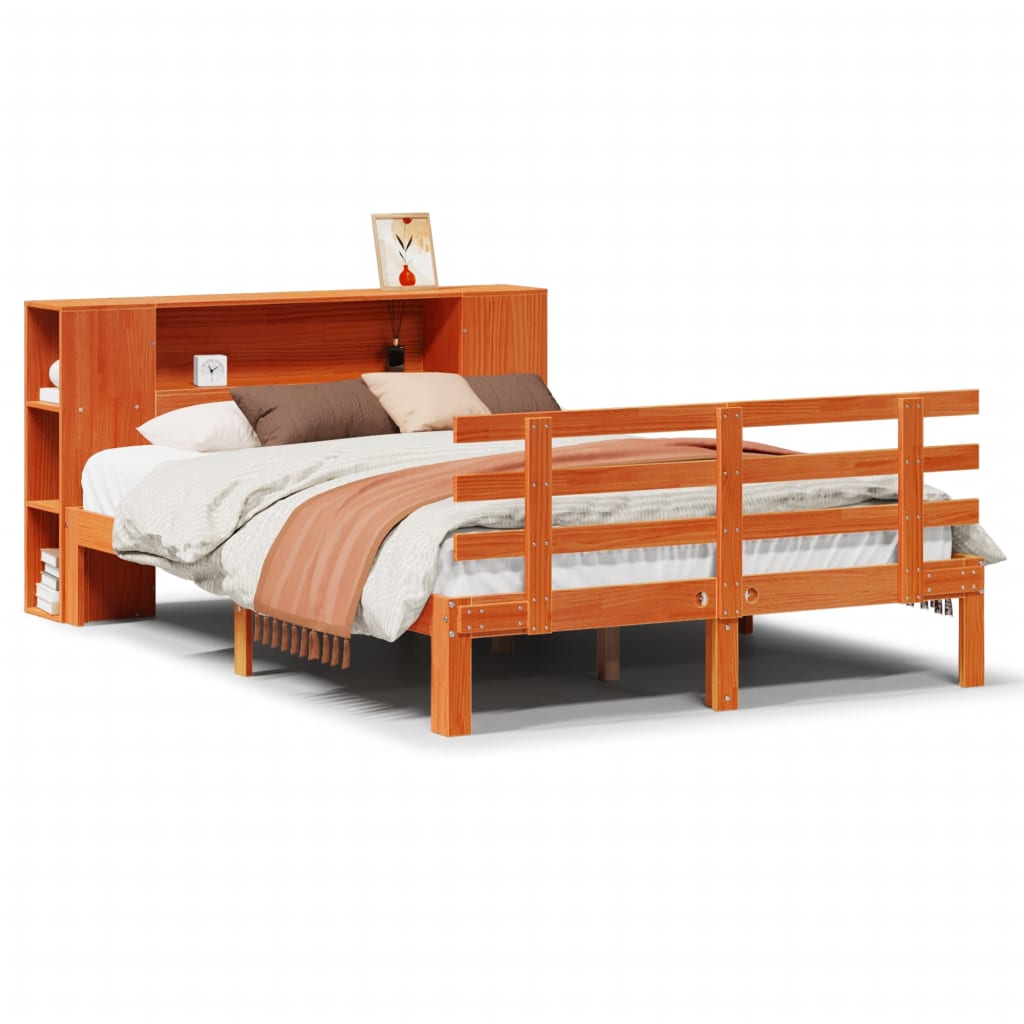 seng med reol uden madras 140x190cm massivt fyrretræ gyldenbrun