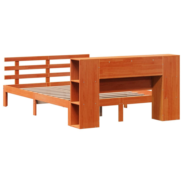 seng med reol uden madras 140x190cm massivt fyrretræ gyldenbrun