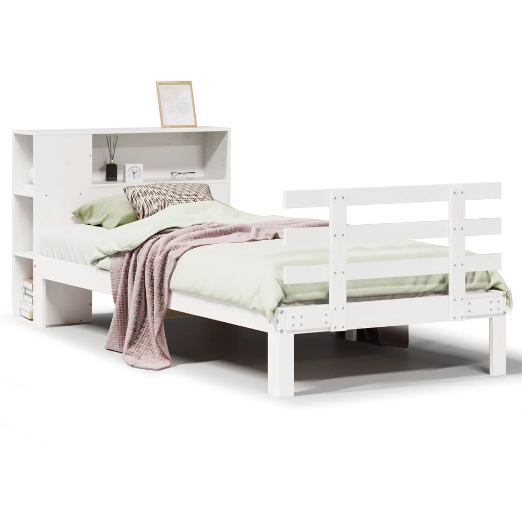 seng med reol uden madras 75x190 cm massivt fyrretræ hvid