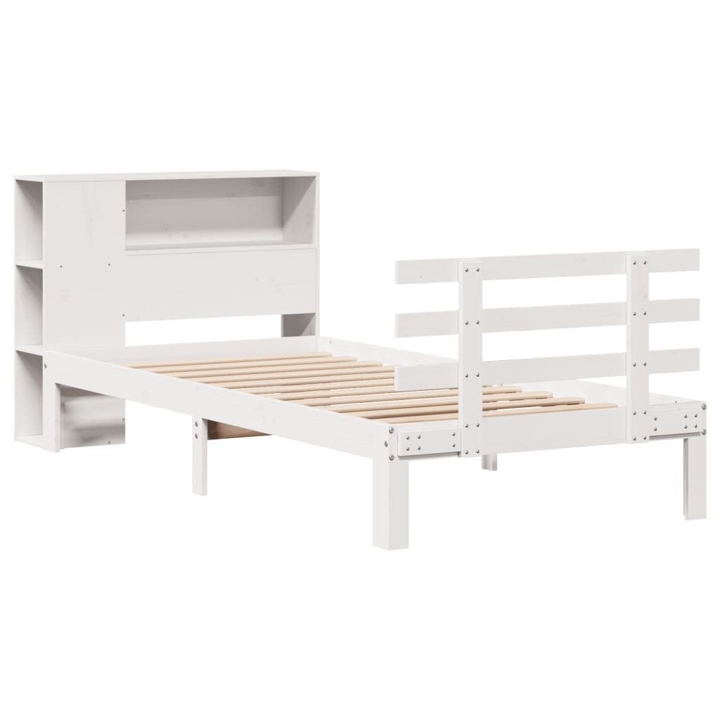 seng med reol uden madras 75x190 cm massivt fyrretræ hvid