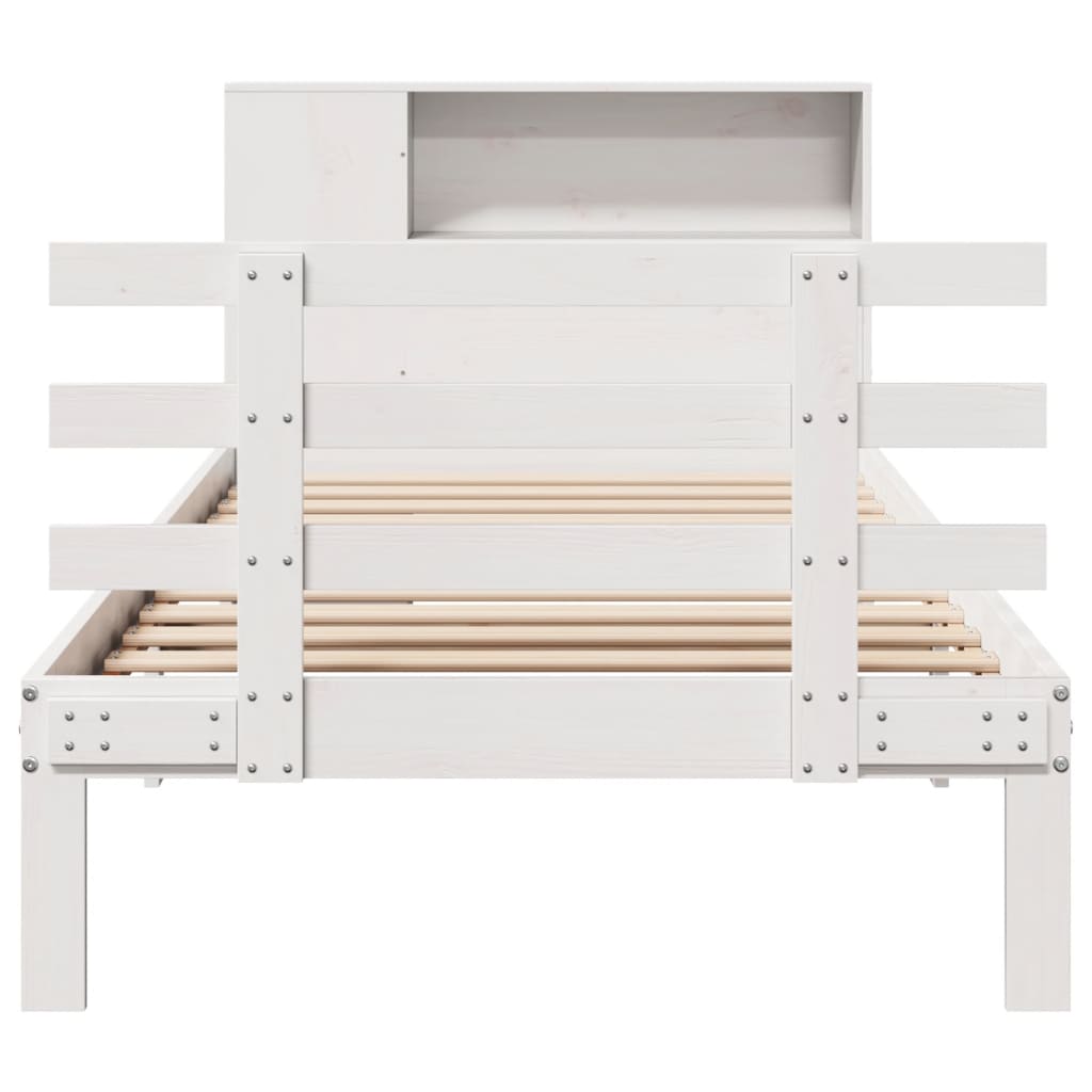 seng med reol uden madras 75x190 cm massivt fyrretræ hvid