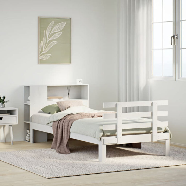 seng med reol uden madras 75x190 cm massivt fyrretræ hvid