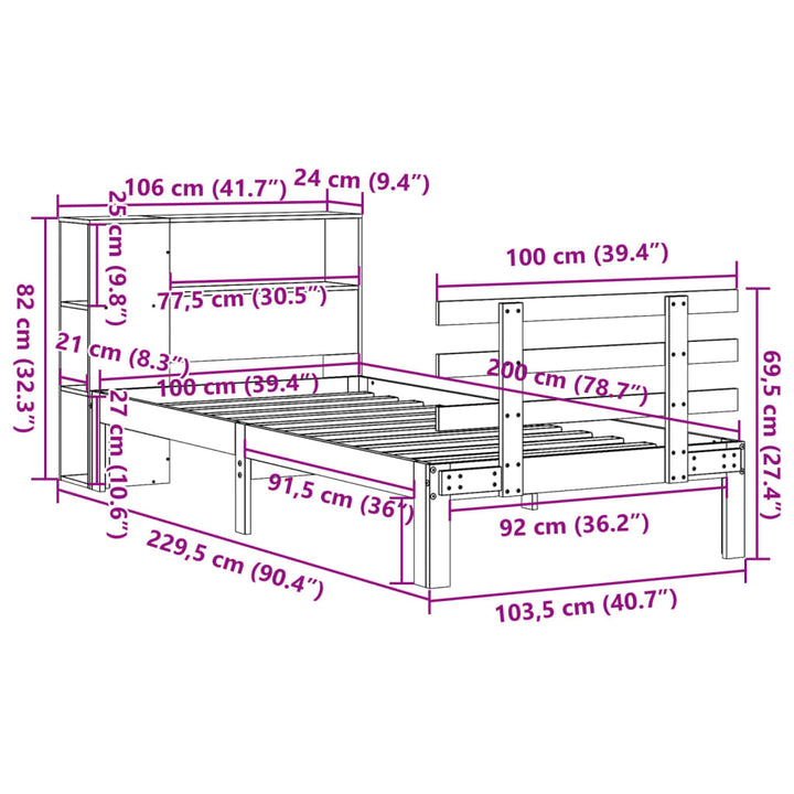 seng med reol uden madras 100x200cm massivt fyrretræ gyldenbrun