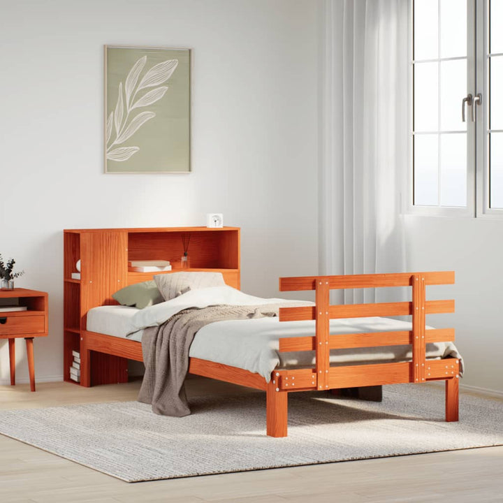 seng med reol uden madras 100x200cm massivt fyrretræ gyldenbrun