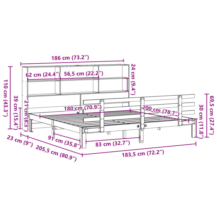 seng med reol uden madras 180x200 cm massivt fyrretræ hvid