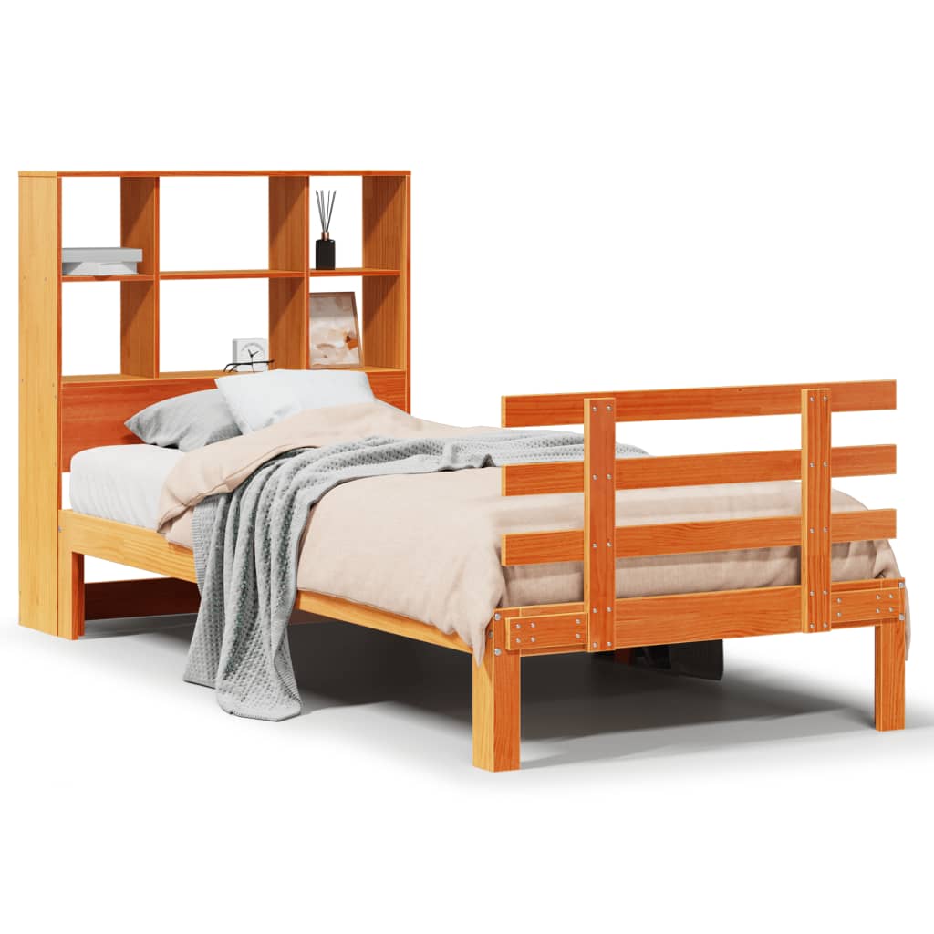 seng med reol uden madras 75x190 cm massivt fyrretræ gyldenbrun
