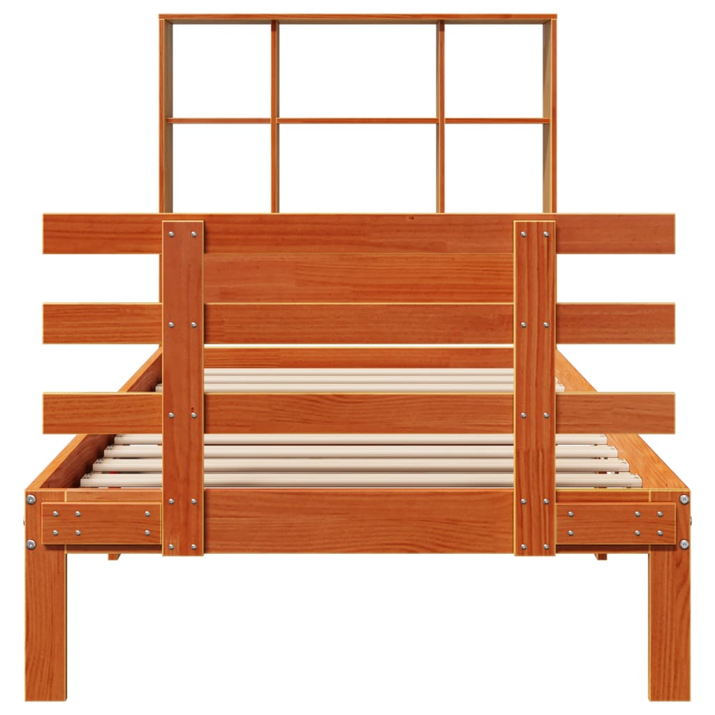 seng med reol uden madras 75x190 cm massivt fyrretræ gyldenbrun