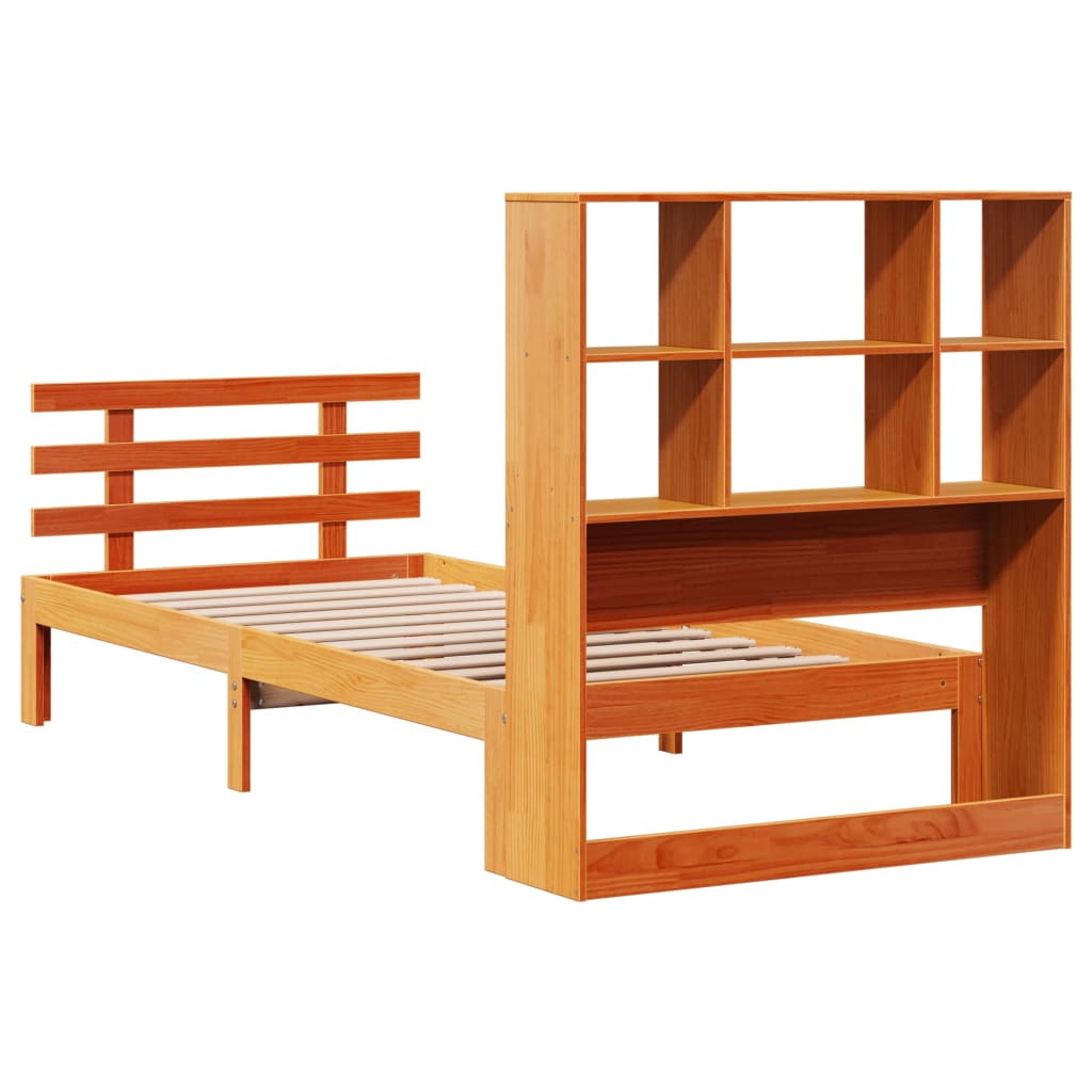 seng med reol uden madras 75x190 cm massivt fyrretræ gyldenbrun