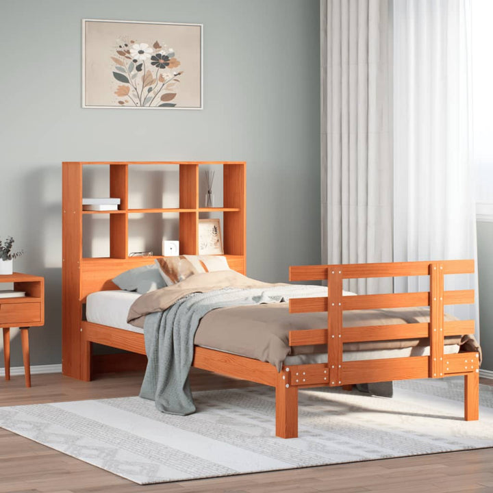 seng med reol uden madras 75x190 cm massivt fyrretræ gyldenbrun