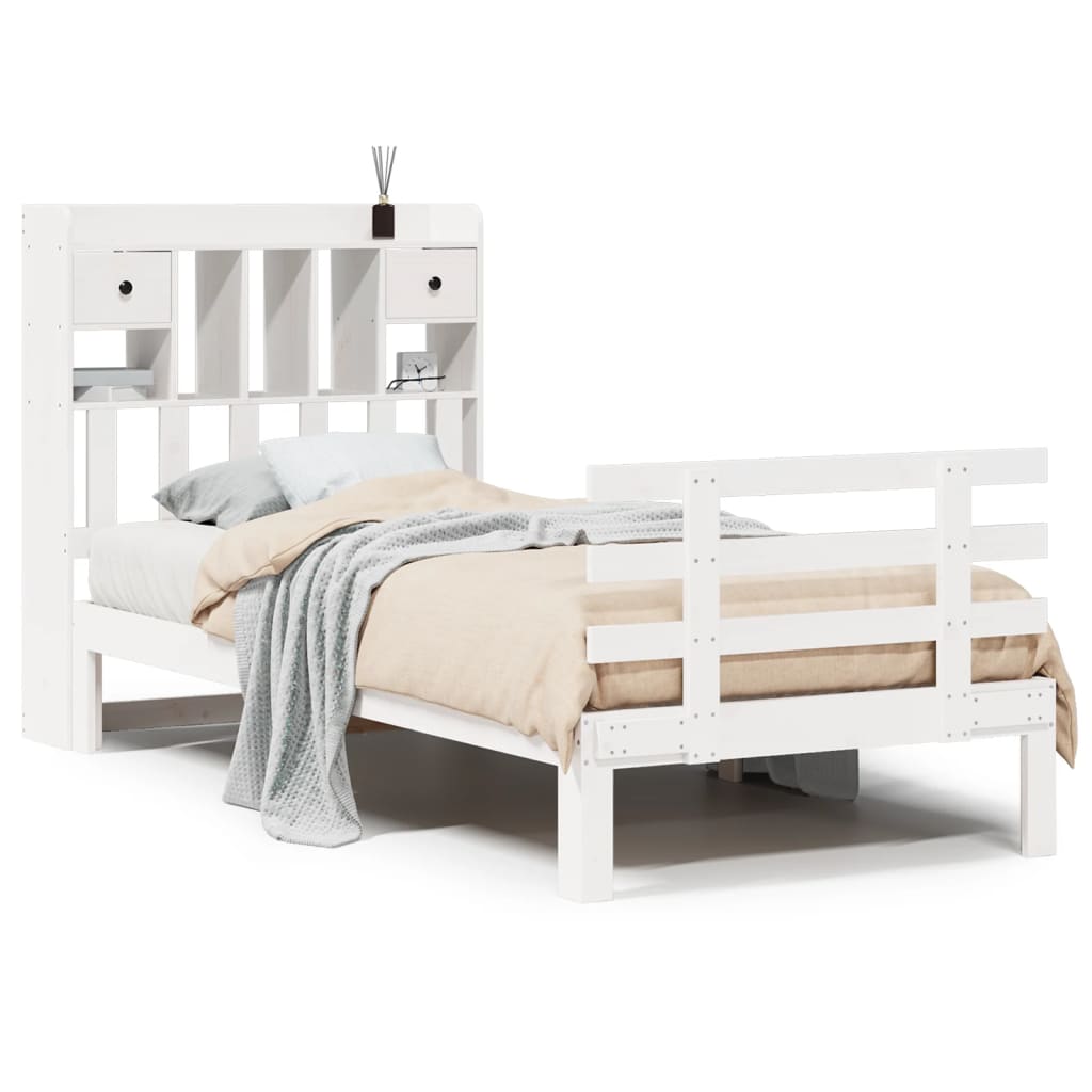 seng med reol uden madras 75x190 cm massivt fyrretræ hvid