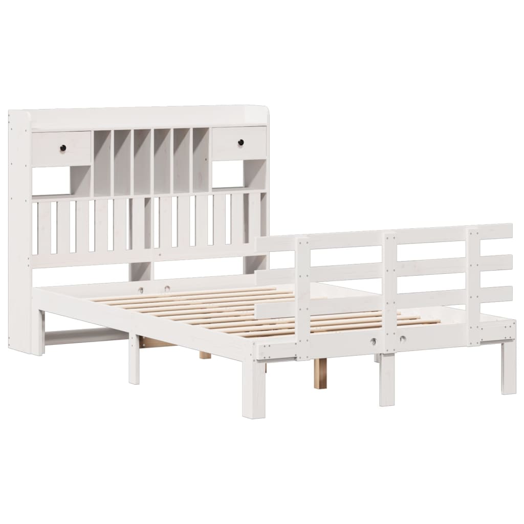 seng med reol uden madras 135x190 cm massivt fyrretræ hvid