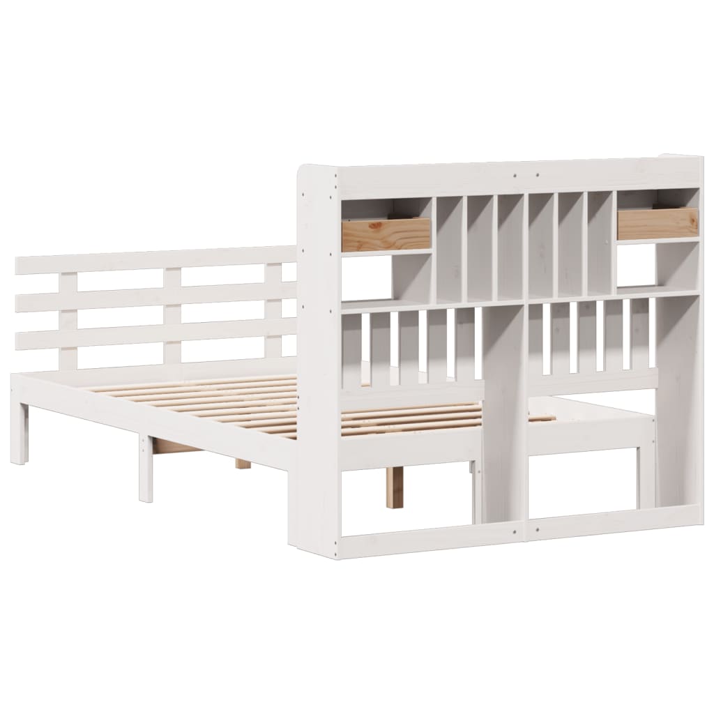 seng med reol uden madras 135x190 cm massivt fyrretræ hvid