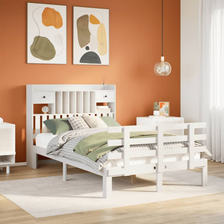 seng med reol uden madras 135x190 cm massivt fyrretræ hvid