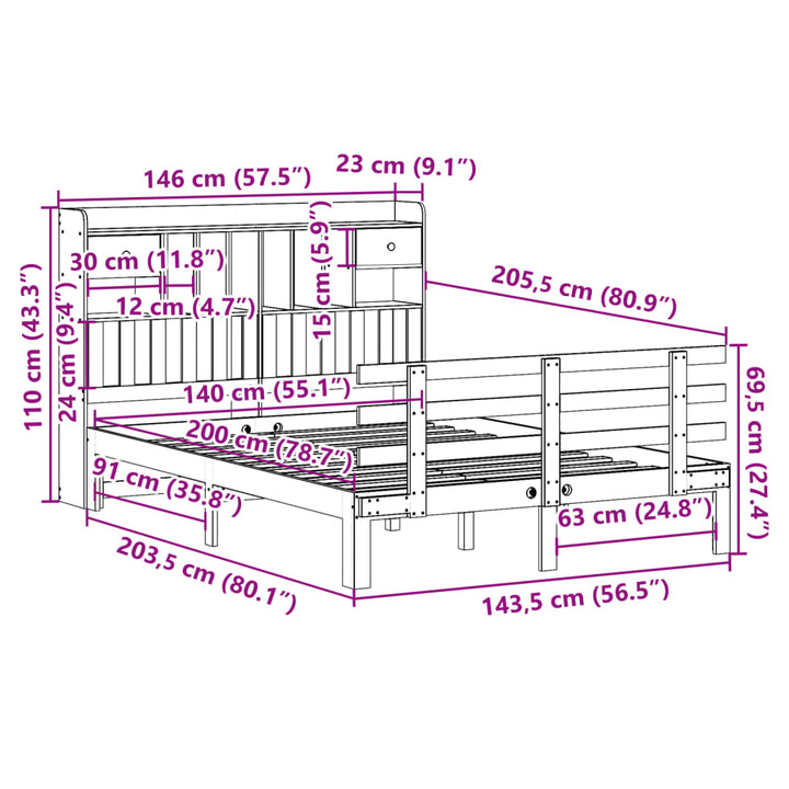 seng med reol uden madras 140x200 cm massivt fyrretræ hvid
