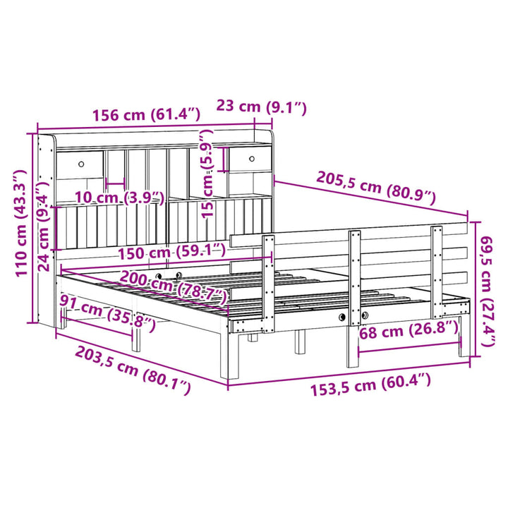seng med reol uden madras 150x200 cm massivt fyrretræ hvid