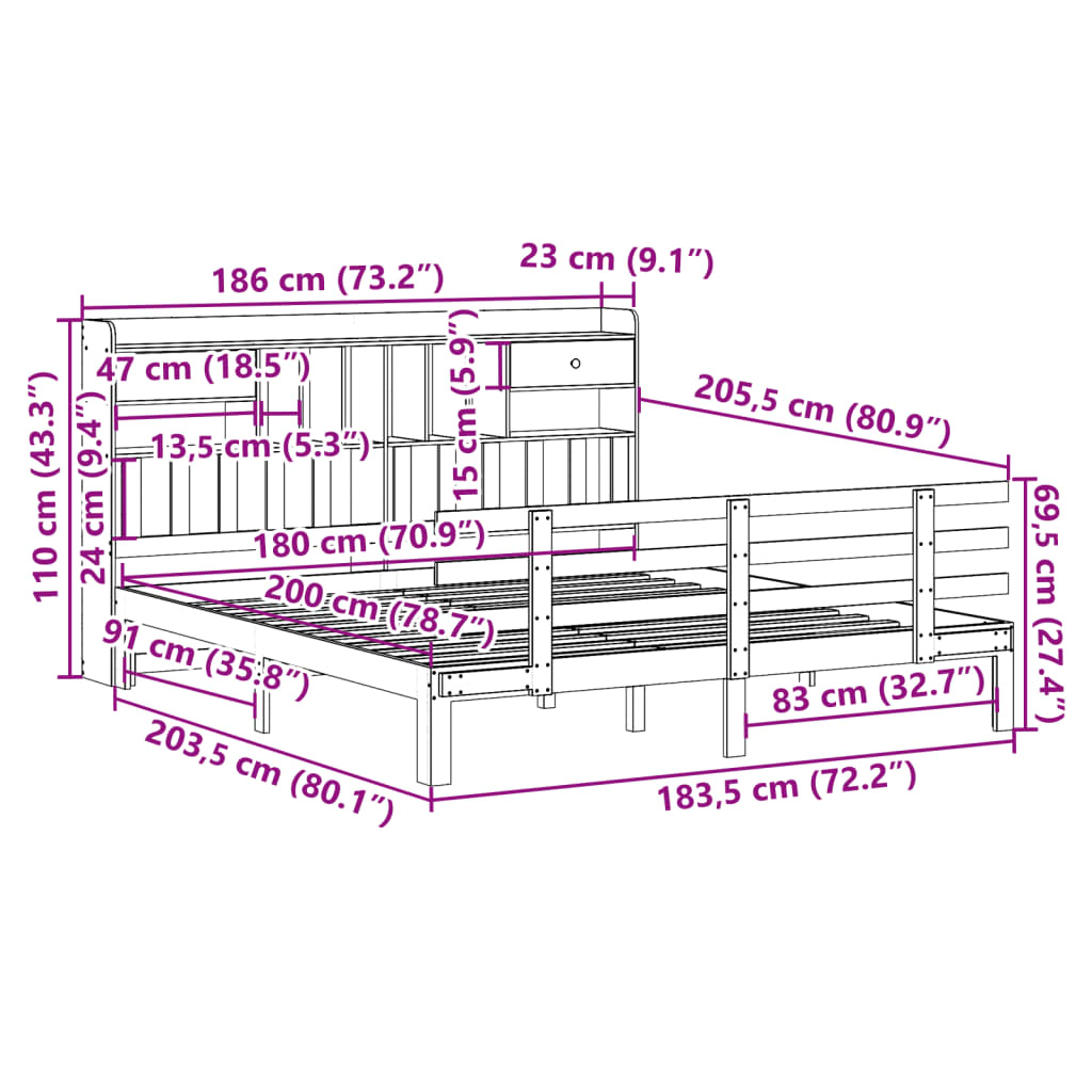 seng med reol uden madras 180x200 cm massivt fyrretræ