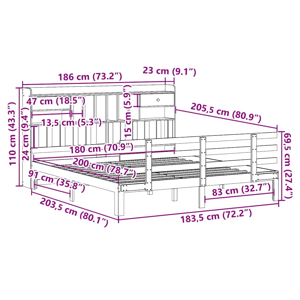 seng med reol uden madras 180x200 cm massivt fyrretræ