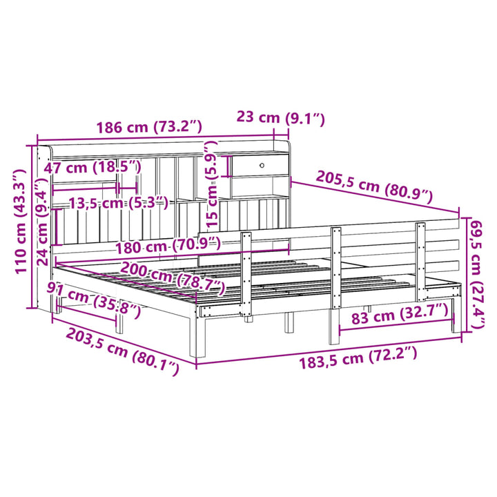 seng med reol uden madras 180x200 cm massivt fyrretræ hvid