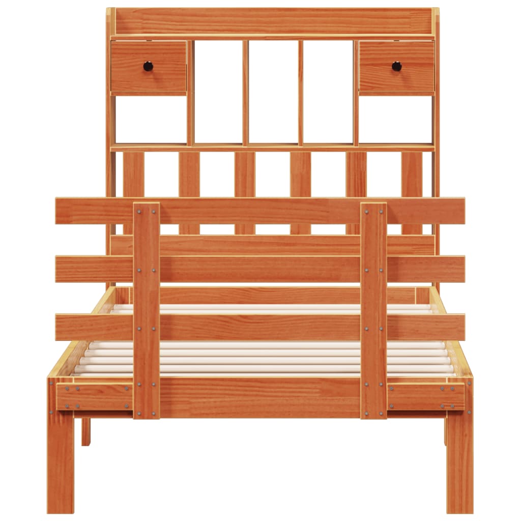 seng med reol uden madras 75x190 cm massivt fyrretræ gyldenbrun