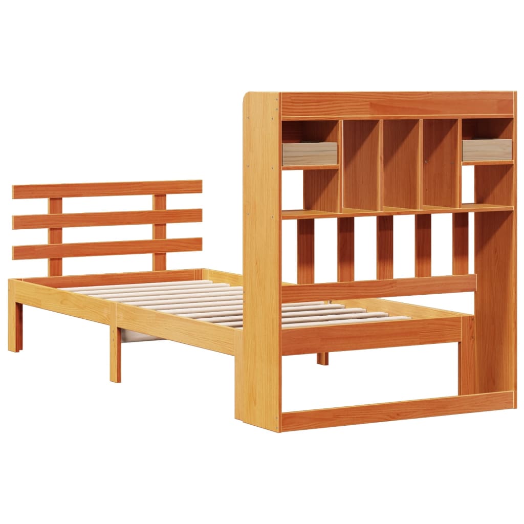 seng med reol uden madras 75x190 cm massivt fyrretræ gyldenbrun