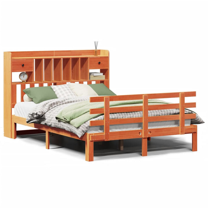 seng med reol uden madras 140x190cm massivt fyrretræ gyldenbrun