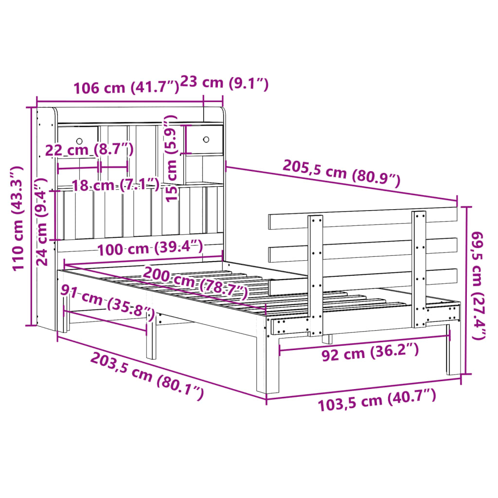 seng med reol uden madras 100x200cm massivt fyrretræ gyldenbrun