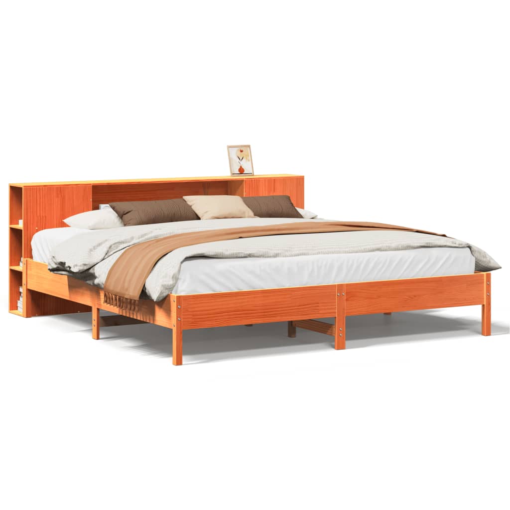 seng med reol uden madras 200x200cm massivt fyrretræ gyldenbrun