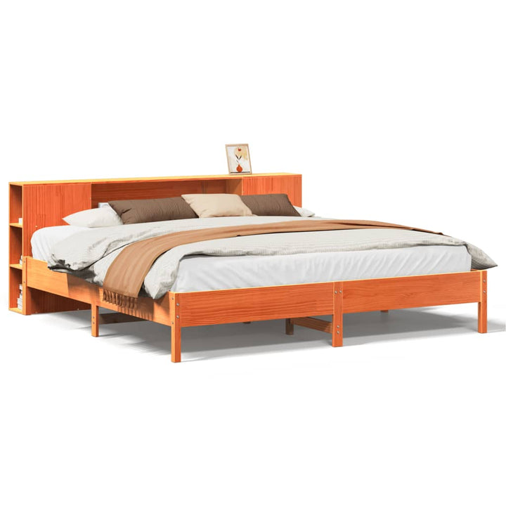 seng med reol uden madras 200x200cm massivt fyrretræ gyldenbrun