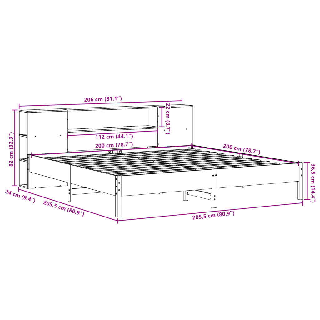 seng med reol uden madras 200x200cm massivt fyrretræ gyldenbrun
