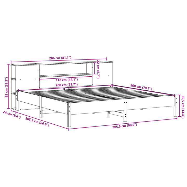 seng med reol uden madras 200x200cm massivt fyrretræ gyldenbrun