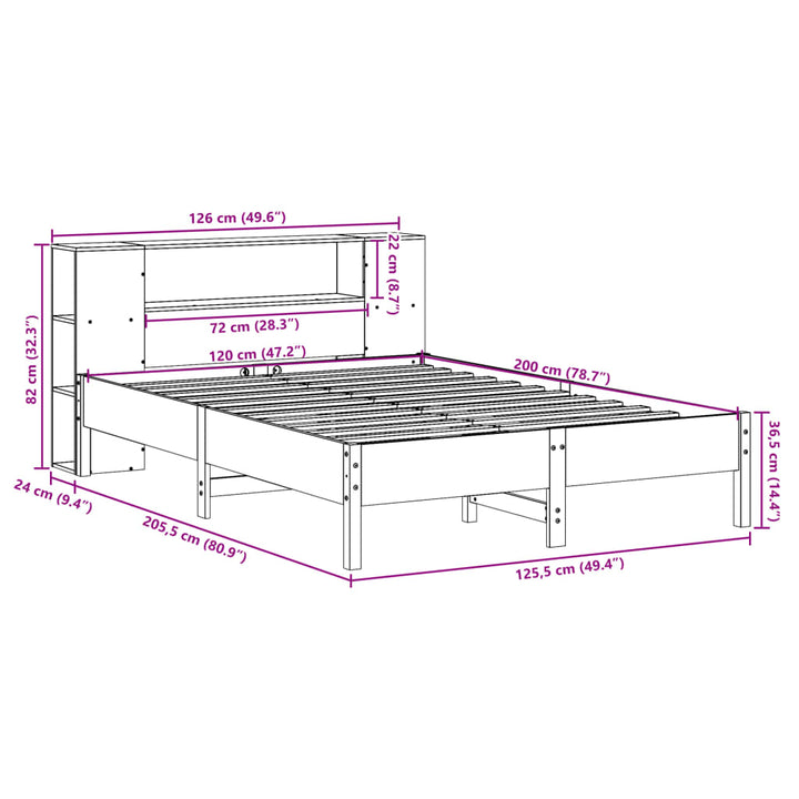 seng med reol uden madras 120x200 cm massivt fyrretræ hvid