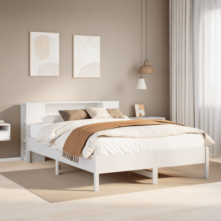 seng med reol uden madras 120x200 cm massivt fyrretræ hvid