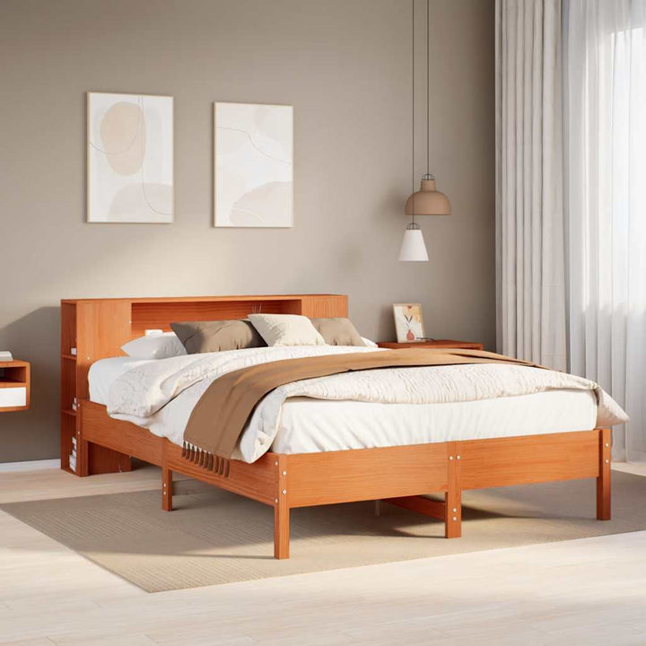 seng med reol uden madras 140x190cm massivt fyrretræ gyldenbrun