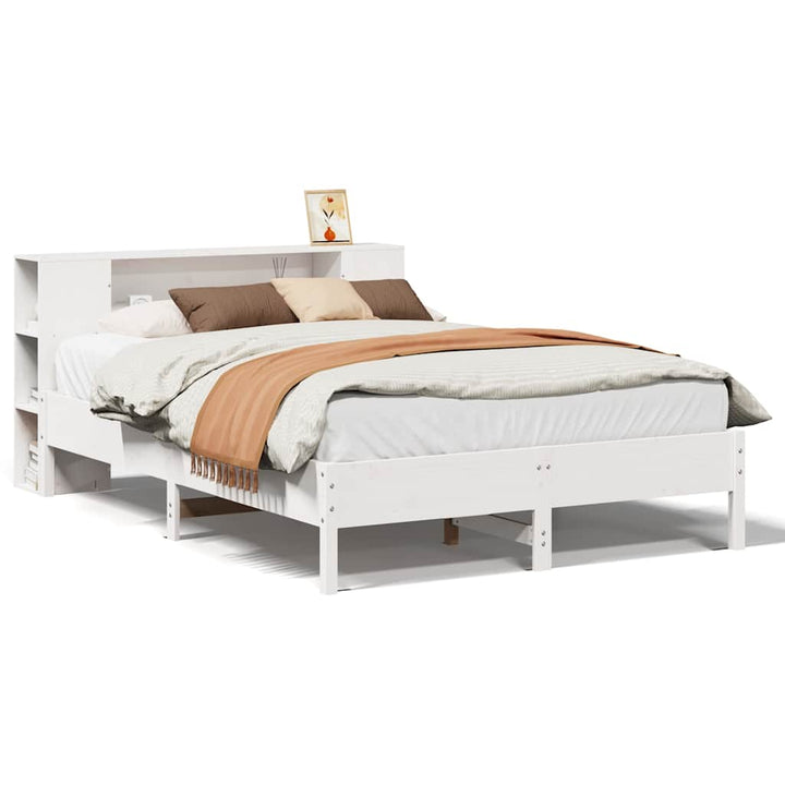 seng med reol uden madras 135x190 cm massivt fyrretræ hvid