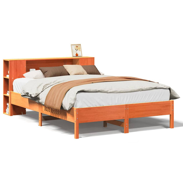 seng med reol uden madras 135x190cm massivt fyrretræ gyldenbrun