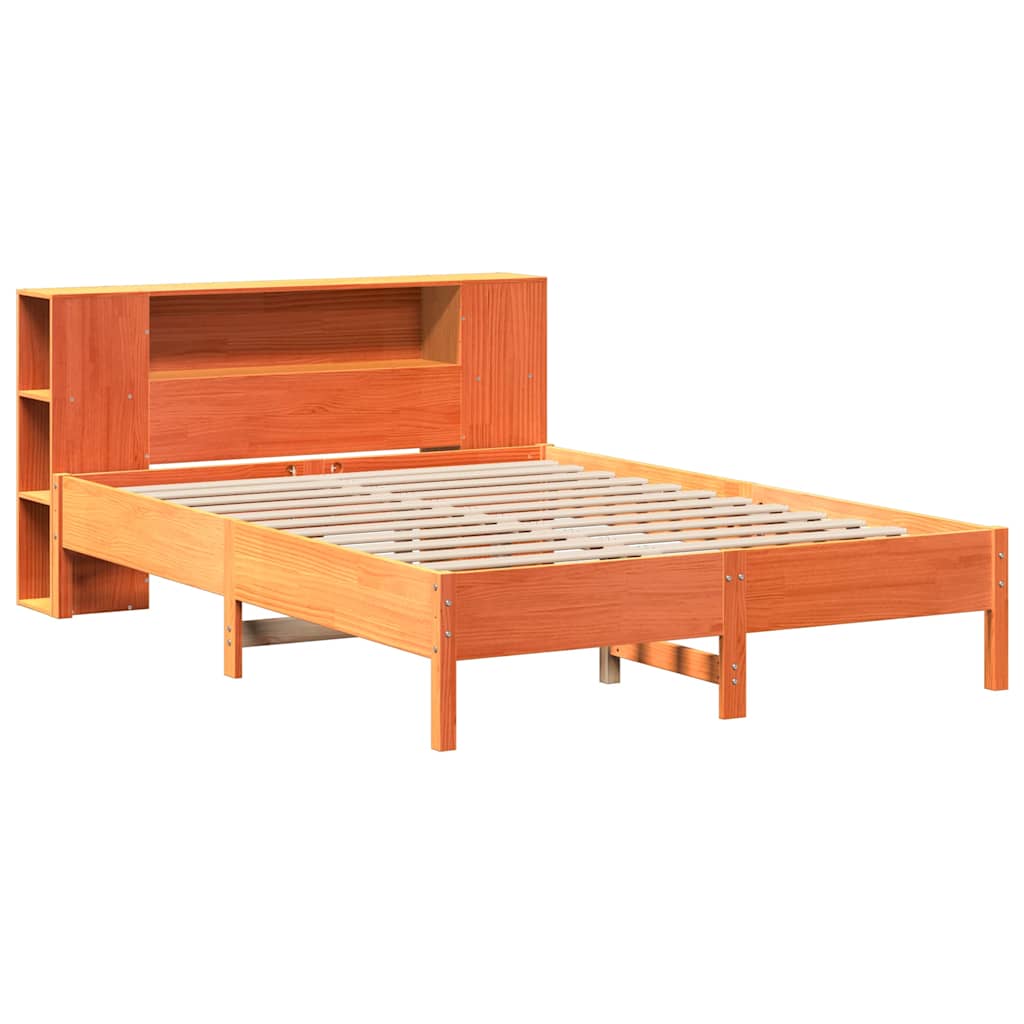 seng med reol uden madras 135x190cm massivt fyrretræ gyldenbrun