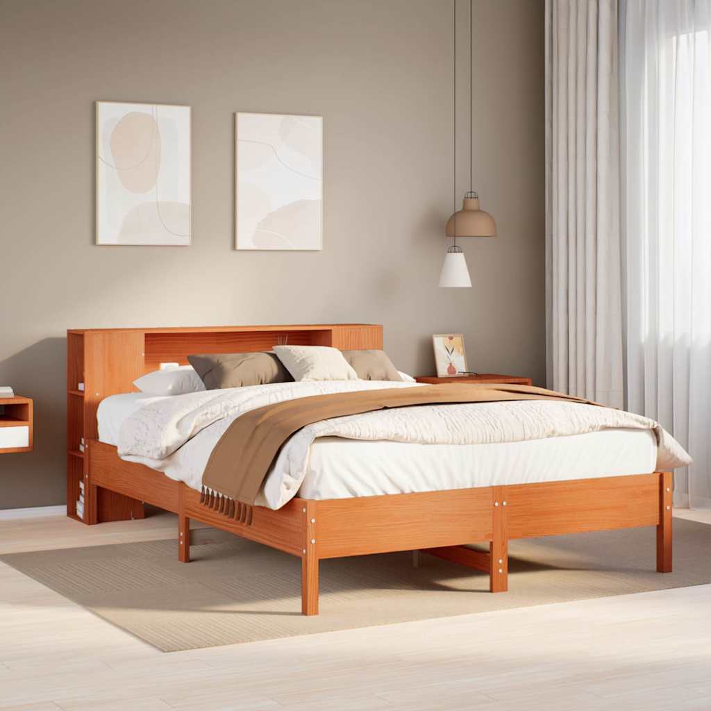 seng med reol uden madras 135x190cm massivt fyrretræ gyldenbrun