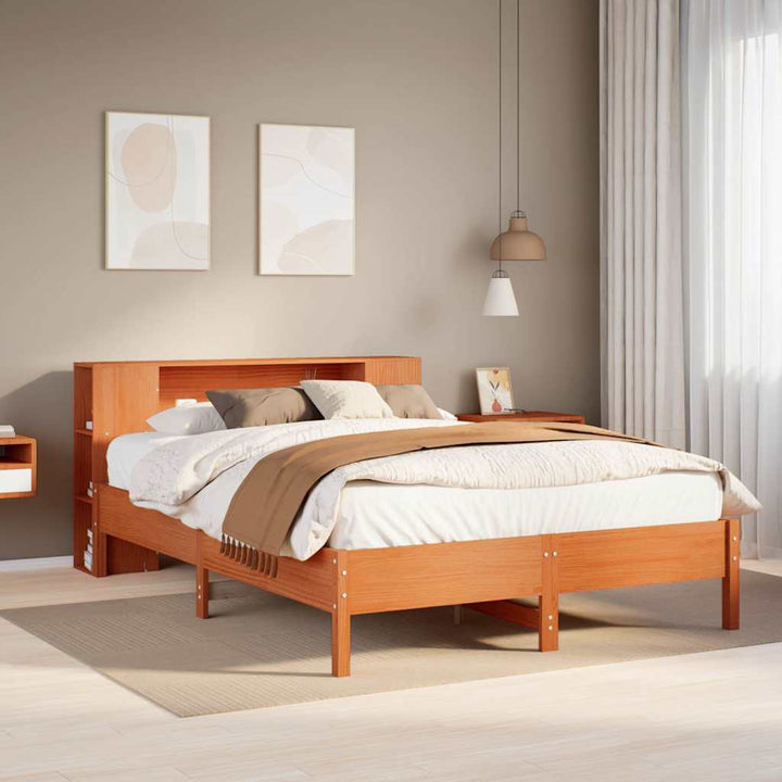seng med reol uden madras 135x190cm massivt fyrretræ gyldenbrun